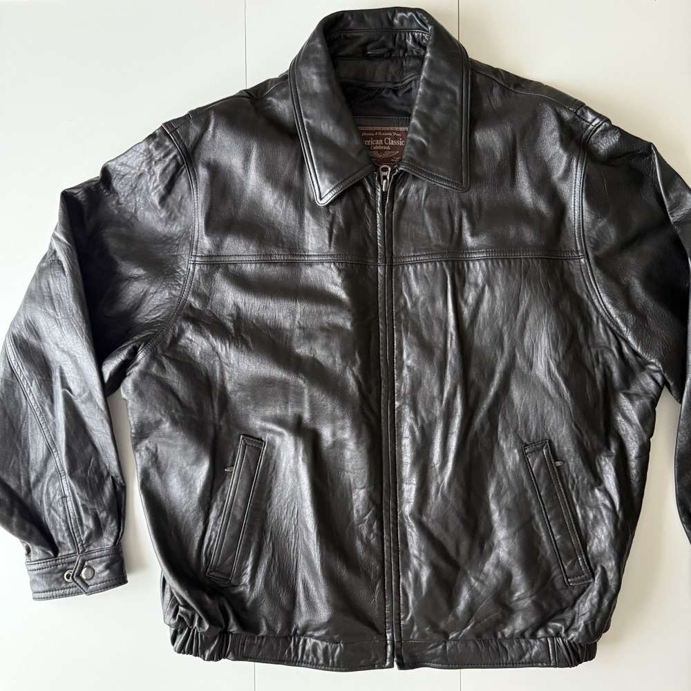 American Classics Colebrook Men's XL Black Leather Bomber Style‎ Jacket